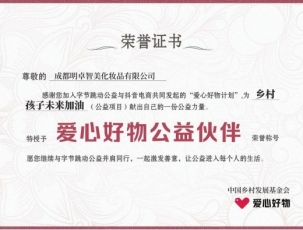 2023年由中国乡村发展基金会授予《爱心好物公益伙伴》